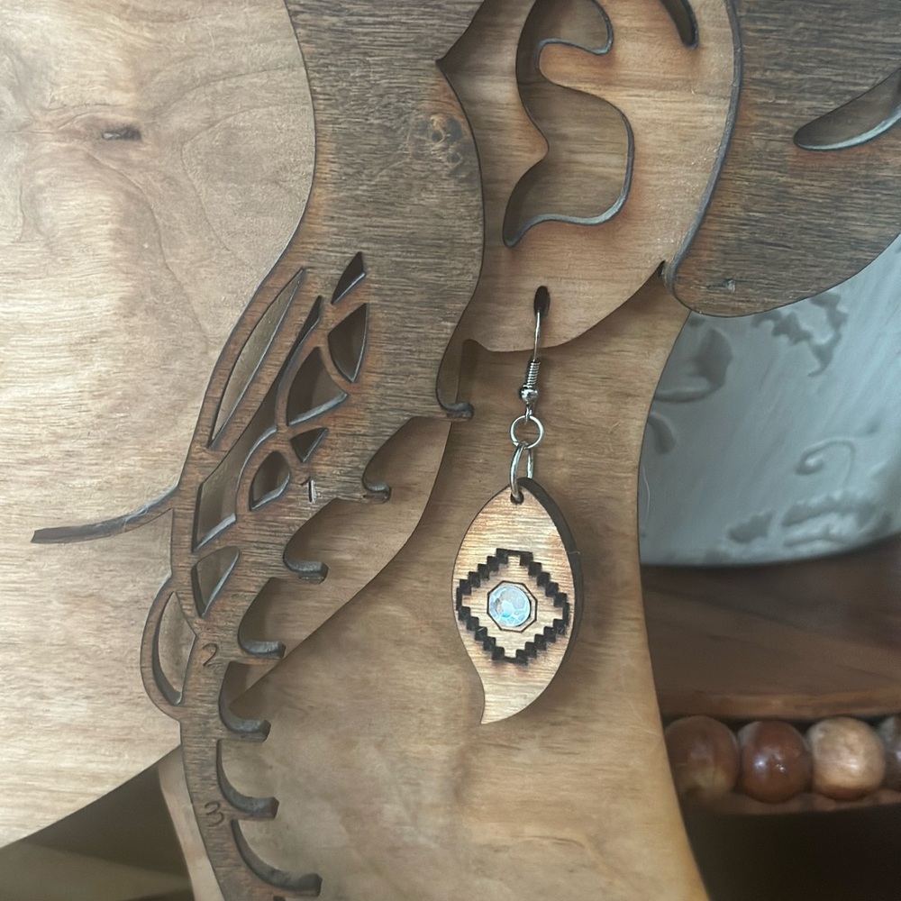 teardrop engraved aztec tribal pattern earrings